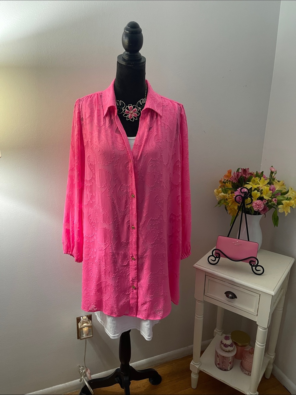 Lilly Pulitzer Hot Pink Textured Button-Up Top/Cover